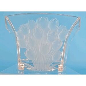 Vintage Czech Republic‎ Lead Crystal Vase Frosted Tulip Raised Design